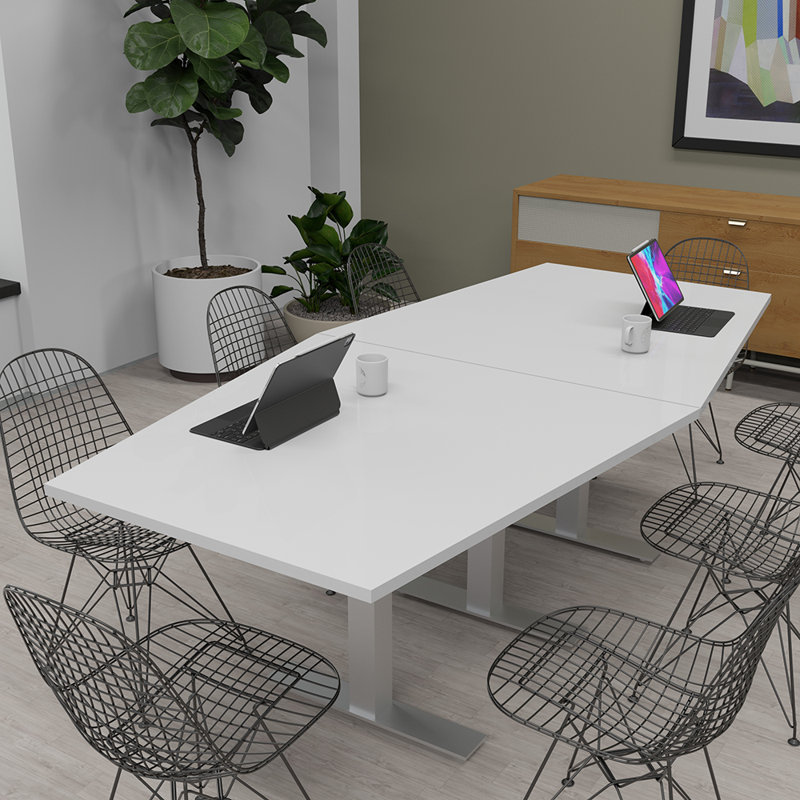 Table de conférence hexagonale avec bases en T et module d'alimentation, Blanc, H 30 po x L 96 po x l 48 po
