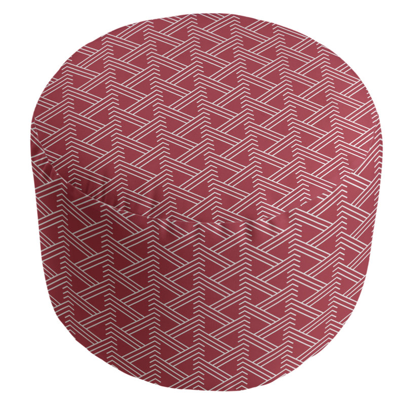 Upholstered Pouf, Red/White