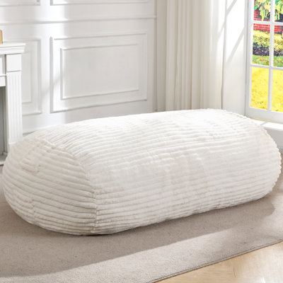 Pouf géant de 1,80 m en mousse compressée sans os, pour adultes, grand siège confortable pour lire et jouer, avec poignée de transport et housse amovible, idéal pour le salon ou la chambre, rayures blanches.