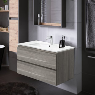 Meuble-lavabo mural 36 po avec lavabo intégré en céramique