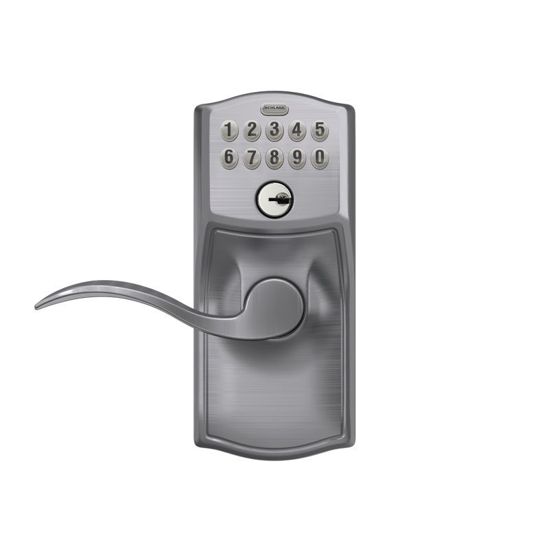 Accent Keypad Lever with Camelot Trim, Satin Chrome, Yes, Reversible