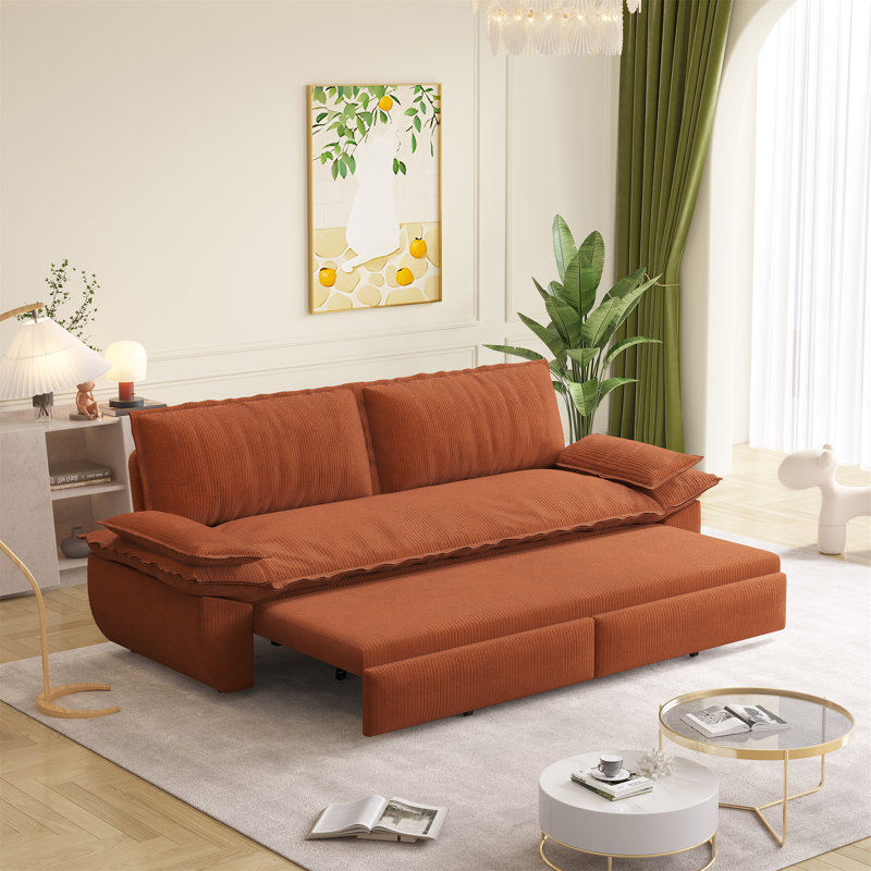 Canapé-lit escamotable grand 73,2 po, Velours côtelé orange