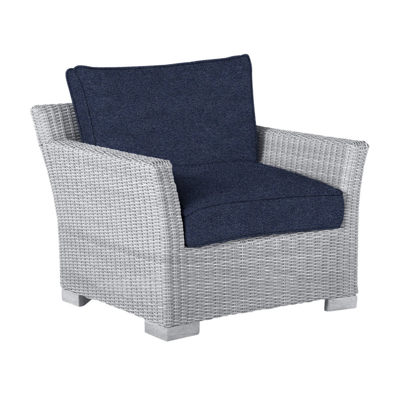 Club Patio Chair with Cushions, Oyster, Welt, Intermix Indigo