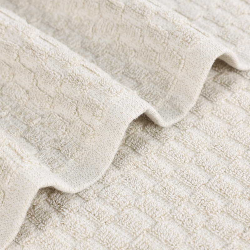 Blue Nile Mills Viscose Cotton Blend Towel Set - Checkered Texture - Quick-Dry, Fade-Resistant, Beige