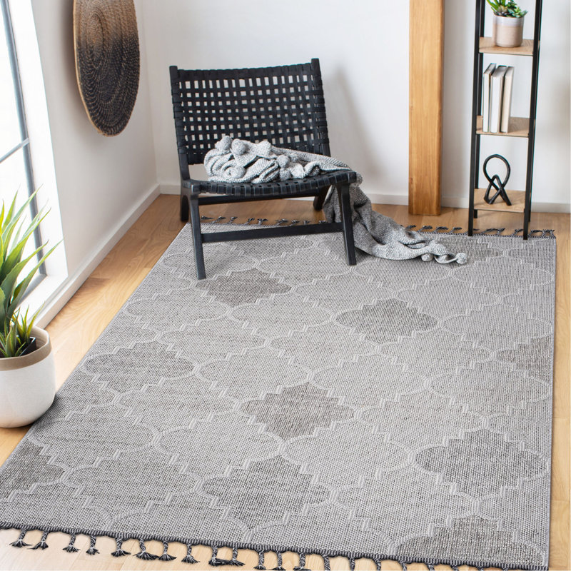 Collection White/Grey /Trellis Indoor/Outdoor Area Rug, Rectangle 5'3" x 7'6"
