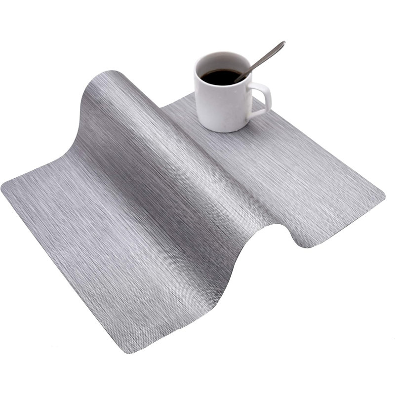 Decozen Silver PVC Placemats Set of 6 Heat-Resistant Table Mats for Christmas Dining Table Decor