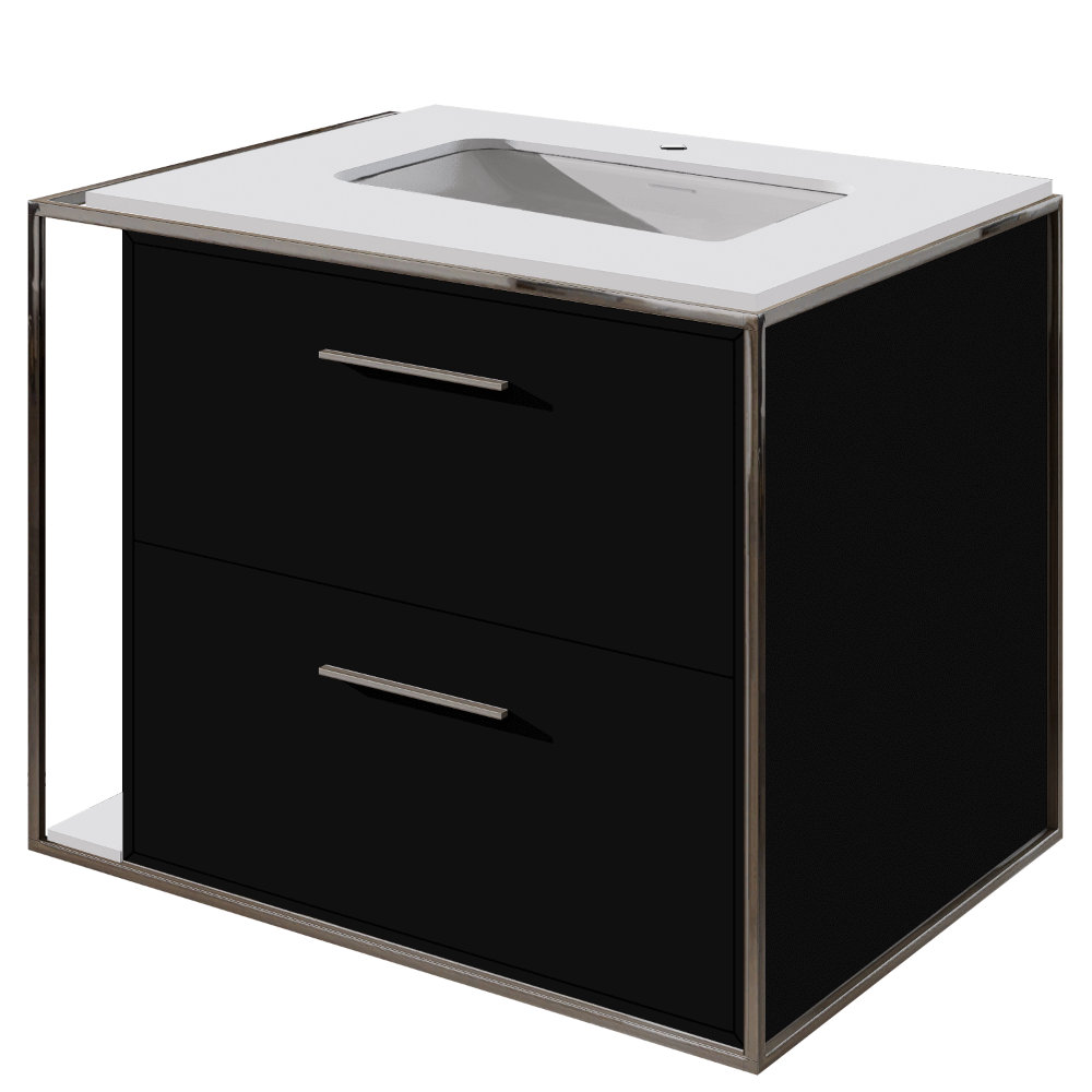 24" Cherry Single Bathroom Vanity, Matte Black, Polished Stainless Steel, 8" Widespread