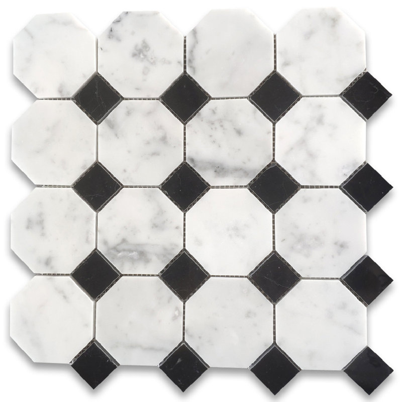 12" x 12" Marble Octagon and Dot Mosaic Wall & Floor Tile