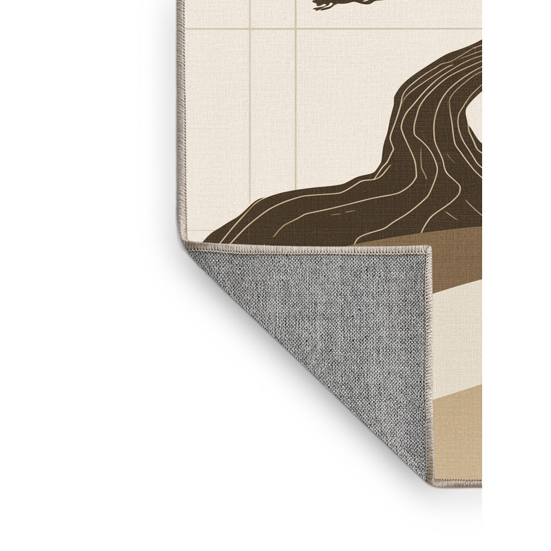 Tapis beige minimaliste lavable à la machine Ortencia Bonsai, Carré 6 pi
