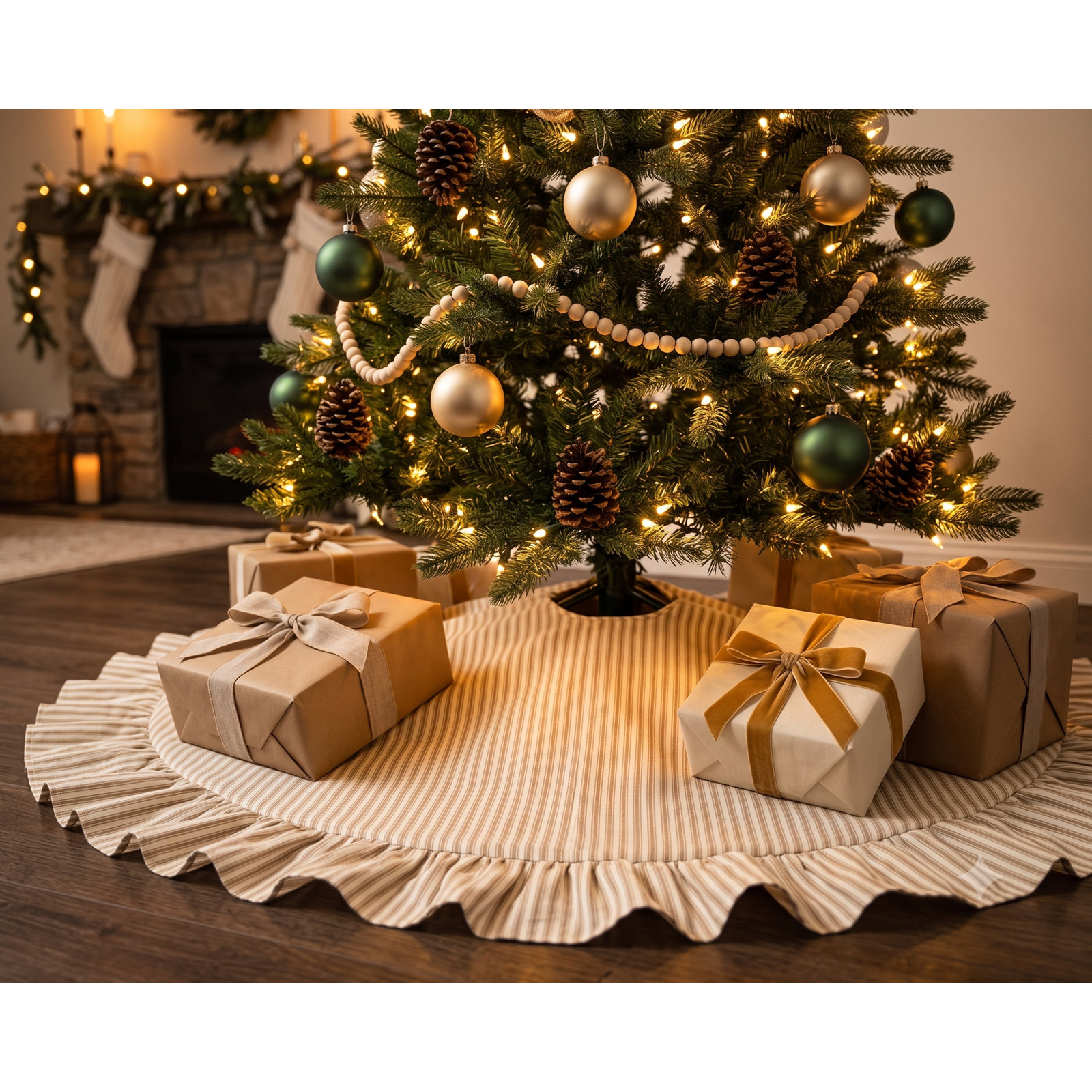 Polo Stripe Christmas Tree Skirt, Beige, 36"