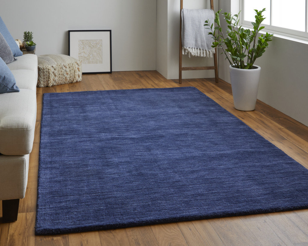 Kaden Handmade Wool Blue Rug, Rectangle 8' x 11', Blue