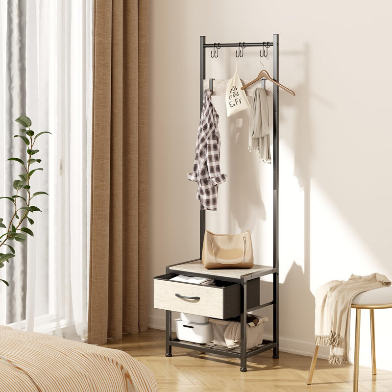Metal Freestanding 6 - Hook Coat Rack, Greige