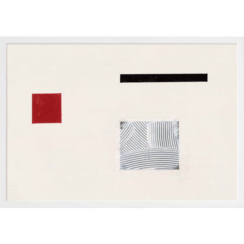 " Tempo With Red 1 " by Robert Kamnatnik, White Framed Paper, 21" H x 30" W x 1.25" D