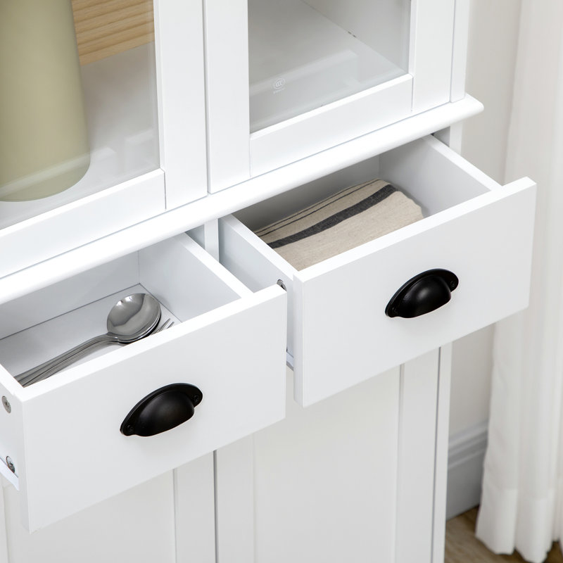 Garde-manger autoportant blanc de 61 po avec portes à fermeture douce, 2 tiroirs et tablettes réglables pour les tablettes de rangement à la maison, portes magnifiques