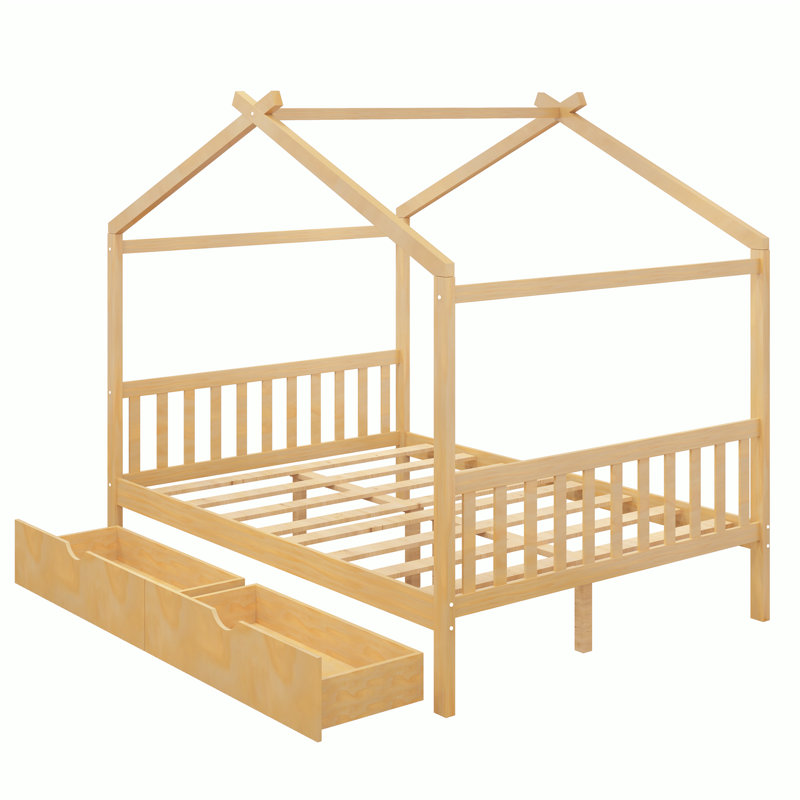 Nguyet House Platform Bed with Headboard, Natural, Full