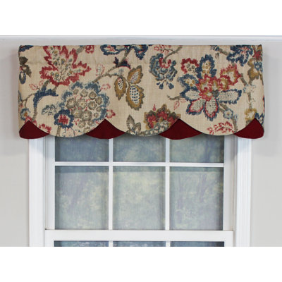 Cantonnière festonnée en mélange de coton floral l 50 po rouge / bleu