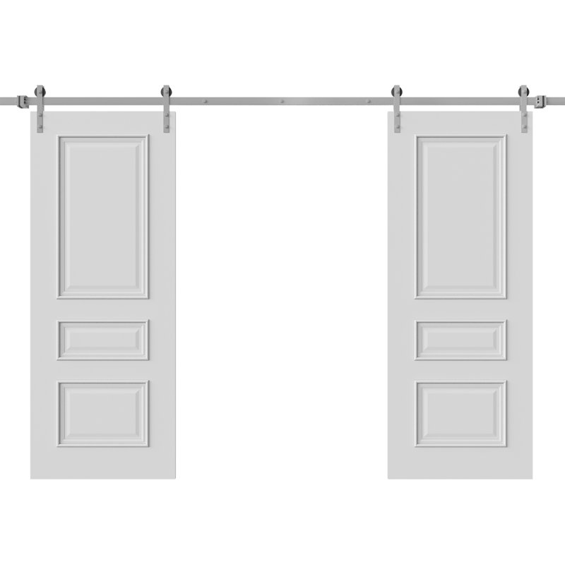 Porte de grange double 48 x 84 pouces IMPERIAL 1833 Émail blanc Ensemble de rails argentés 13 pi Portes intérieures à panneaux pleins