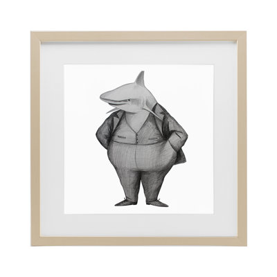 Requin en costume, reproduction encadrée sous verre, conception de Violeta Vollmer