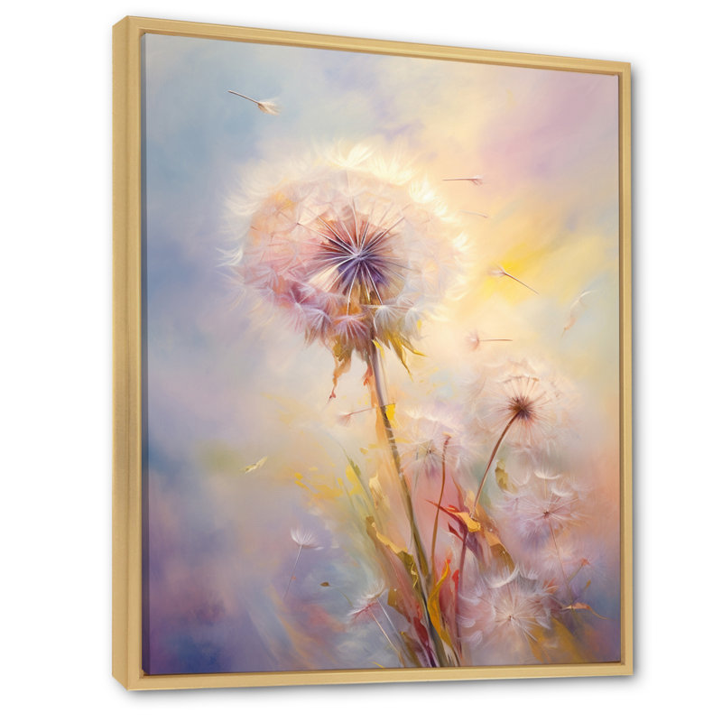 Impression romantique sur toile pissenlit mauve «Lowleaf», H 40 po x l 30 po x P 1,5 po, Cadre naturel flottant