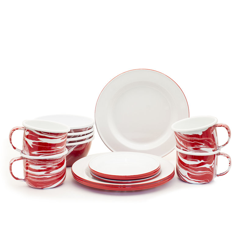 Hand Made Timur 16 Piece Dinnerware Set, Red