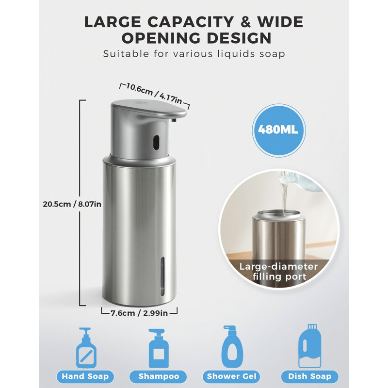 Automatic Touchless Soap Dispenser, 1-Pack, (Stainless Steel), Stainless Steel