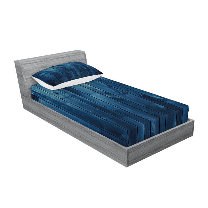 Ensemble de draps et taies décoratives bleu foncé Ambesonne, Twin Sheet Set + 1 Fitted Sheet + 2 Pillowcases