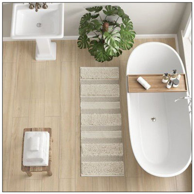 Woven Texture Stripe Bath Rug Natural 22x58"