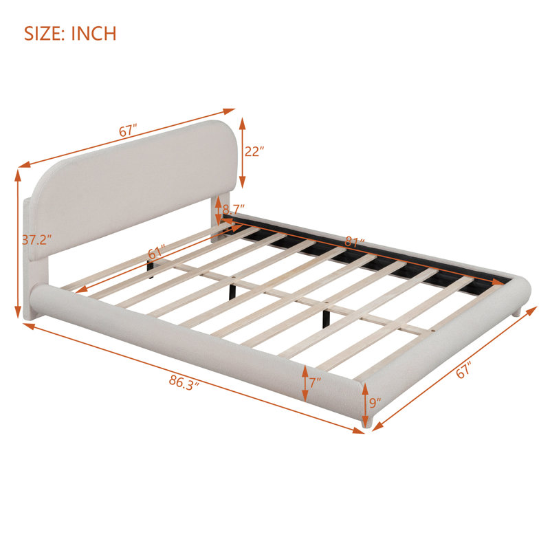 Lit plateforme en tissu d'ameublement Teddy, Grand lit
