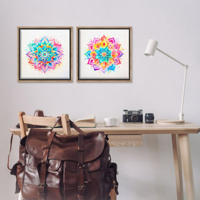  Bright Boho Mandalas 2 PC Framed Floater Canvas Set by Andrea Haase