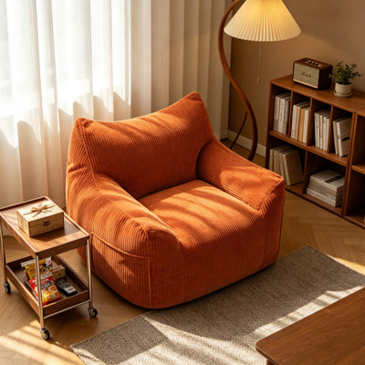Fauteuil relax orange en velours côtelé de 99 cm avec revêtement en fausse fourrure douce, pouf individuel sans montage pour salon, chambre ou dortoir