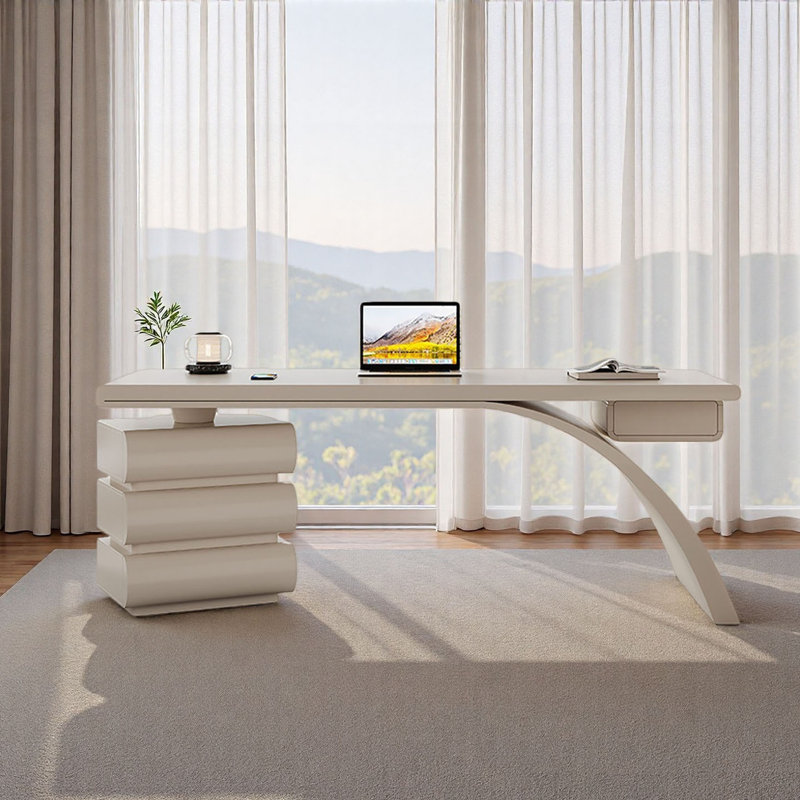 Bureau moderne crème avec travail spacieux, H 29,5 po x l 70,9 po x P 27,6 po