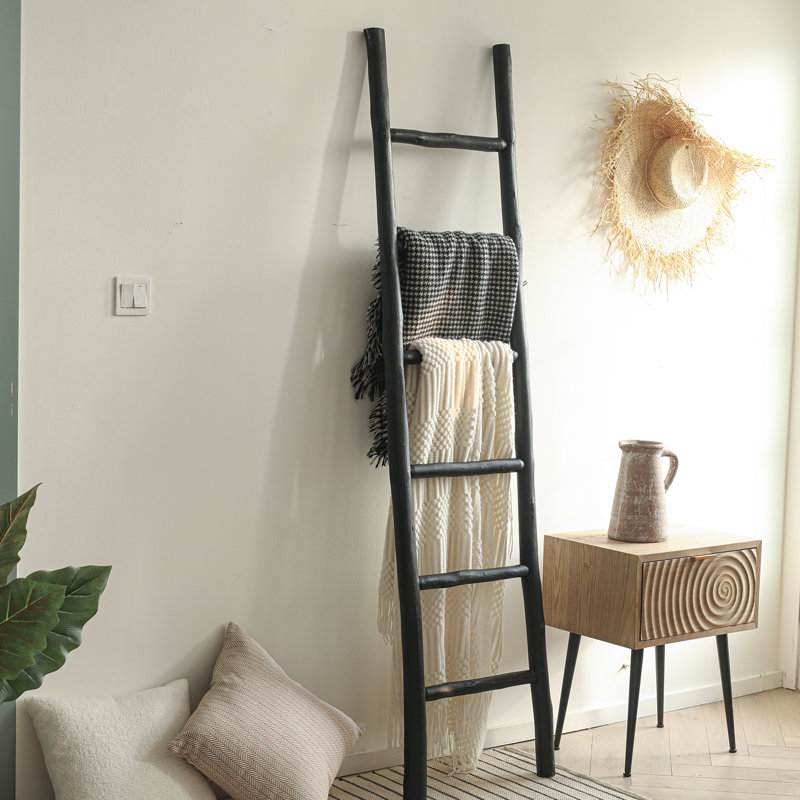 Fully Assembled 6Ft Wood Blanket Ladder Living Room Decorative Wall Leaning Farmhouse Quilt Display Holder Rustic Wooden Towel Rack For Bathroom