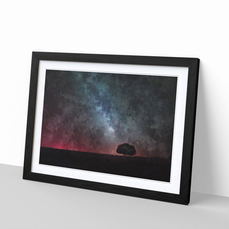 Stars Above a Lone Tree - Picture Frame Graphic Art, 62cm H x 87cm W x 2cm D, Black Framed