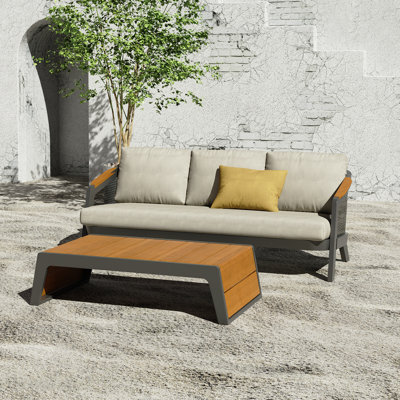 2 Pieces Patio Furniture Set Outdoor Sectional Patio Conversation Sets Aluminum Sofa Set with Coffee Table, Grey
