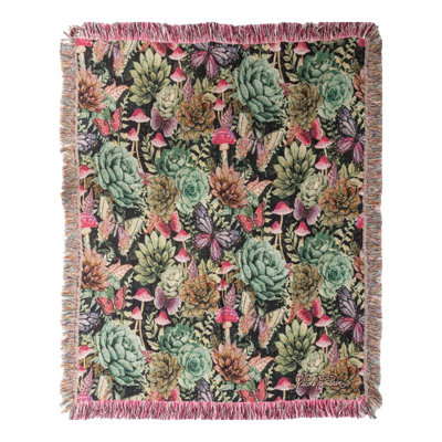 Manual Woodworkers Weavers Dark Succulents Tapestry Throw 50 x 60 Inch Cotton Woven Heirloom Quality Multicolor Design