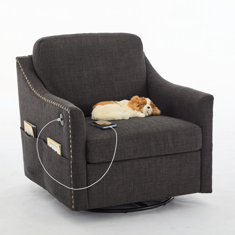 Fauteuil d'appoint pivotant à 360 degrés avec USB et livre pour magazines et chambre d'hôtel, fauteuil d'appoint rembourré avec clou Cooper