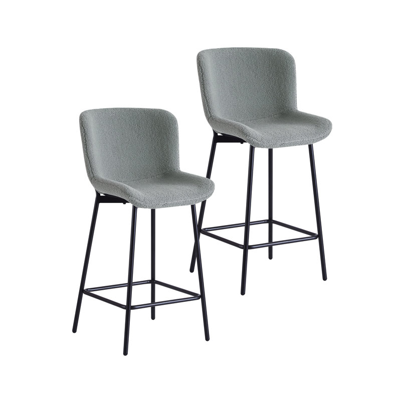 Loane Fabric Counter Height Bar Stools with Steel Legs, Grey