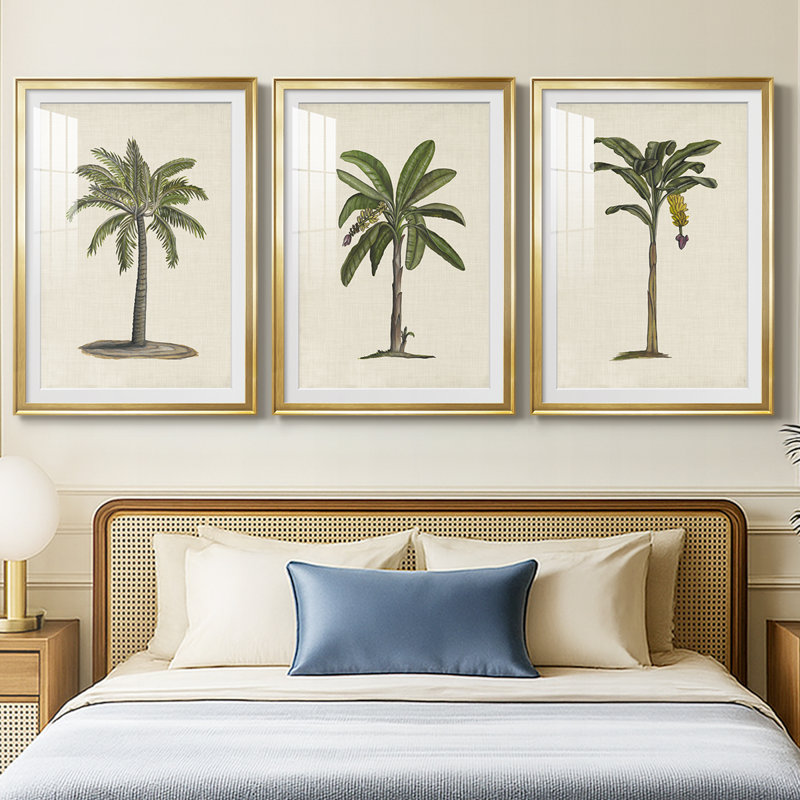 3 pièces de l'UA CH - British Palms I, H 21 po x l 30 po, Doré