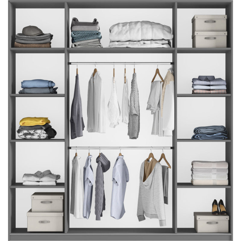 Manufactured Wood Wardrobe, 244cm H x 200cm W x 65cm D, Bold Graphite
