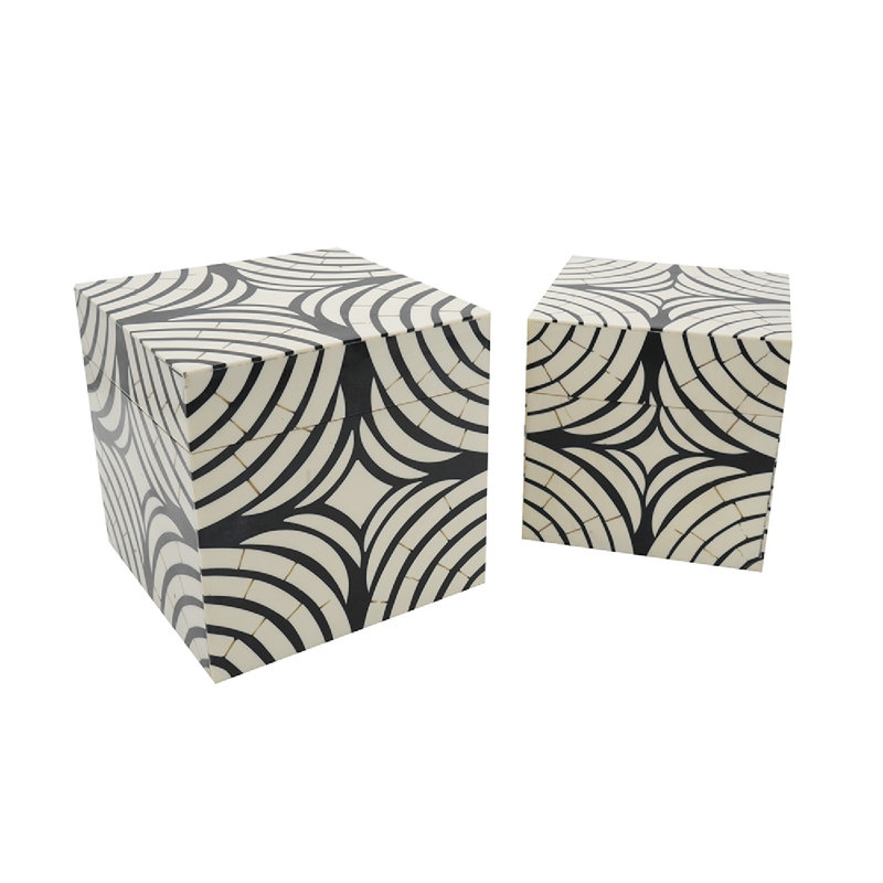 Black and White Geometric Pattern Stackable Lidded Storage Boxes, Set of 2