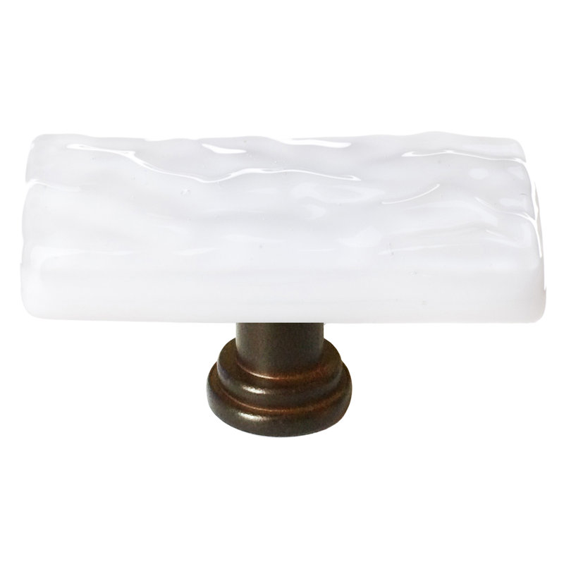 Skinny Glacier 2" Length Rectangle Knob, White, Oil Rubbed Bronze