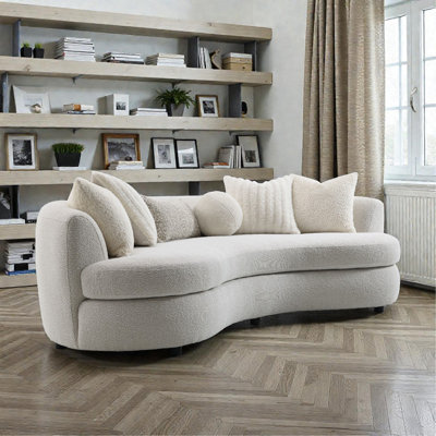 Canapé Iniko Beige Boucle avec 6 coussins