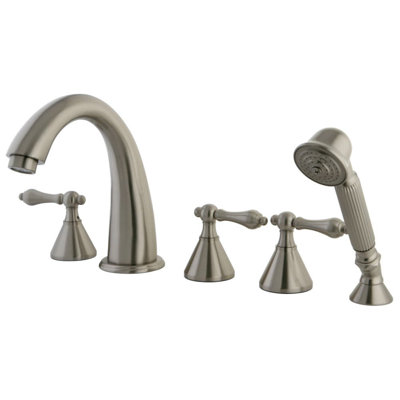 Kingston Brass Roman Three-Handle 5-Hole Deck Mount Roman Tub Faucet with Hand Shower