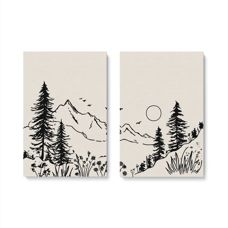 Whispering Peaks v3, ensemble de 2 impressions, Toile tendue, 30 po x 20 po
