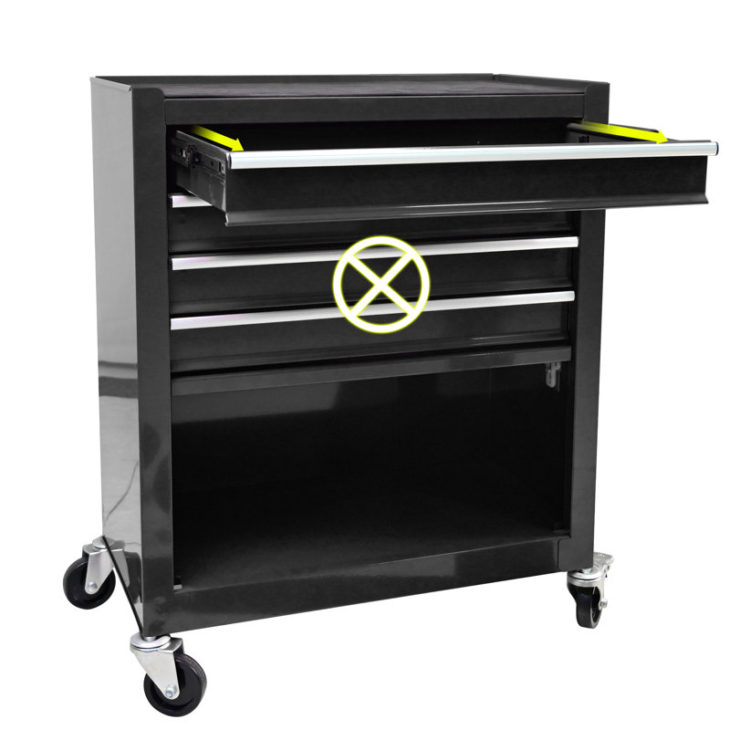 Chariot à outils multifonctionnel 4 tiroirs en noir, matériau en acier, ouverture de tiroir coulissante, 2 roues de frein non et pour une mobilité en douceur, options de rangement supplémentaires fournies avec - acier laminé à froid robuste,