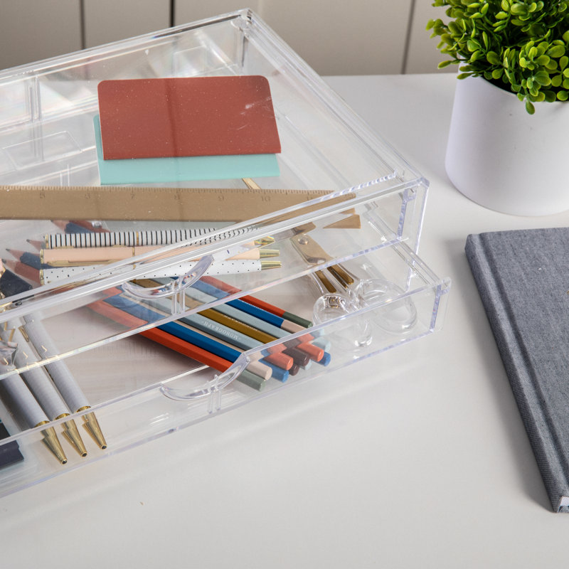 Clear Plastic Stackable Desktop Organizer with 2 Drawers