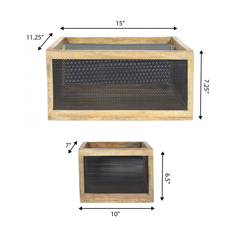 Ensemble de 3 paniers de rangement gigognes Fallon, Noir/naturel