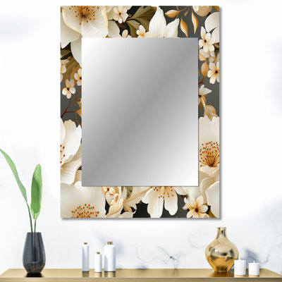 Zamina White Playful Flower Enchantment - miroir décoratif floral, miroir mural de maison de campagne, impression d'art en métal