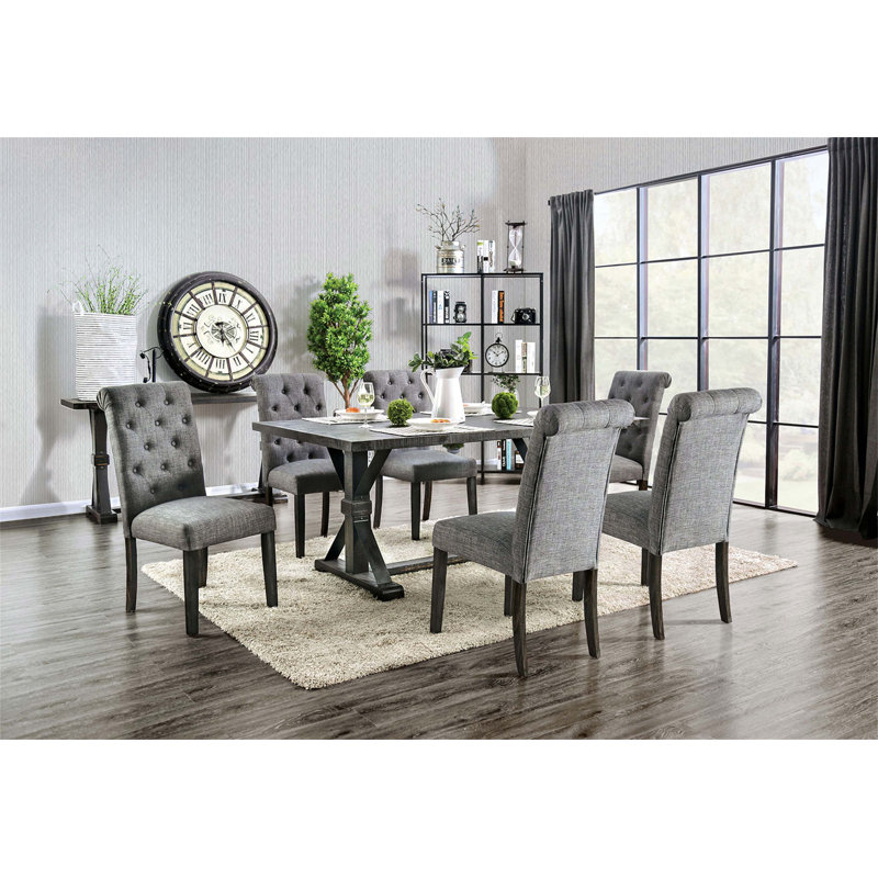 Classique / ensemble de 2 chaises d'appoint capitonnées à boutons en tissu de lin massif, Gris