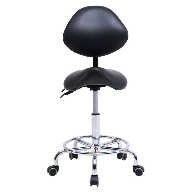 Ergonomic Saddle Stool Chair With Footrest And For Clinic - Black, 360 Degree Rotation, Seat Cushion Height Adjusted By Hydraulic Gas Cylinder Medical Curved Seat, Rotated Adjustable, Smooth Moving